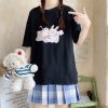 Cartoon Bunny Milk Tea Print Casual T-Shirt - Modakawa modakawa