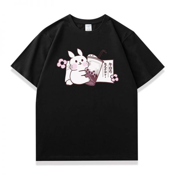 Cartoon Bunny Milk Tea Print Casual T-Shirt - Modakawa modakawa