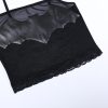 Bat Pattern PU Leather Mesh Crop Top - Modakawa Modakawa